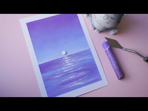 Easy Oil Pastel Drawing - Purple Sea