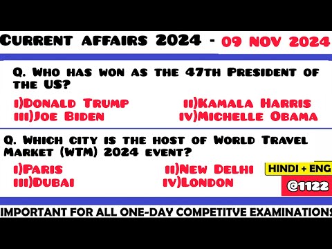 09 November 2024 Current Affair Questions | Daily Current Affairs | Current Affairs 2024 Nov | HVS|