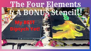 2 Large Canvases ✅ 4 Elements Dutch Pour ✅ Adding Stencil ✅ This Diptych turned out AMAZING!