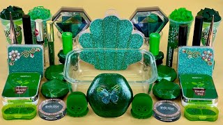 GREEN SLIME. Mixing makeup and glitter into Clear Slime. Satisfying Slime Videos 2160p.