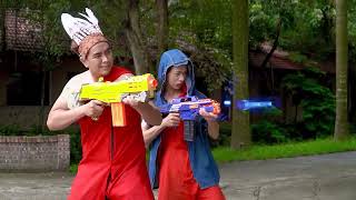Nerf War Movies : Super SWAT Red-Haired Men Using Nerf Guns Attacks Red Shirt Aboriginal Rebels