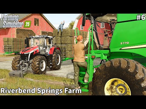 Harvesting With JD S770, Picking Up & Storing 90 Hay Bales│Riverbend Springs│FS 25│Timelapse#6