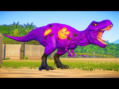 DINOSSAURO REX ROXO do HALLOWEEN vs HEROIS | Jurassic World Evolution 🌎 Jogo de Dinossauro