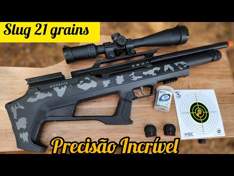 BULLPUP EFFECTO ZEON SLUG PALADINI AIRGUNS DE 21 GRAINS CRONOGRAFAGEM E AGRUPAMENTO A 40 METROS