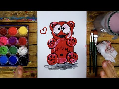 Как нарисовать Медведя ВАЛЕРУ красками ГУАШЬ