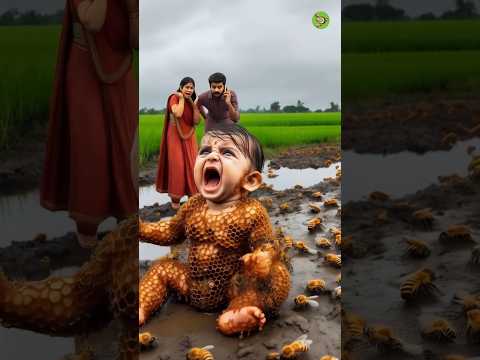 innocent baby covered in honey comb like huge bees saved by rescue team #humanity #kidsshorts