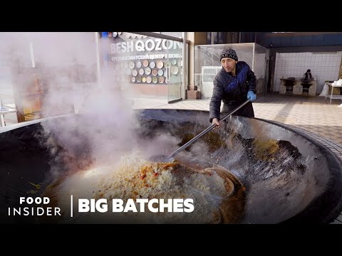 YouTube video thumbnail: How 350 Kilogram Batches of Plov Rice Pilaf are Cooked Daily in Uzbekistan