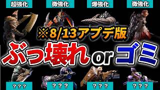 ワイルズ全14武器種の「8/13アプデ後評価」をまとめてみた。
