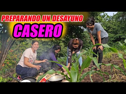 Preparando un desayuno en la milpa.