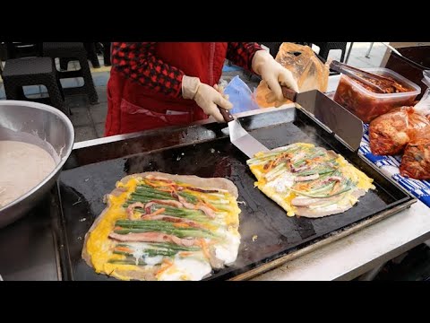 전농동 500원 부침개,양평 오일장 봄나물전,대왕 해물파전,모듬전,부추전 / Korean Pancake ,Seafood Pancake,vegetable pancake