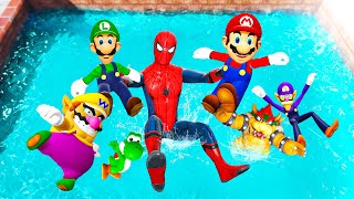 GTA 5 Mario vs Spiderman Funny Ragdolls and Water Jumps!