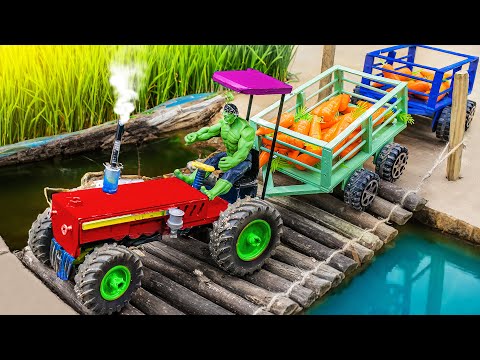 Diy tractor making mini wooden bridge very unique | Diy tractor with trailer full fruit