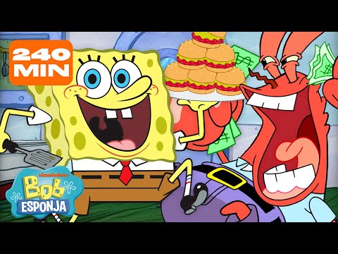 Bob Esponja | 4 HORAS al Interior del Crustáceo Cascarudo 🍔 | Bob Esponja en Español