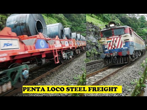 25000 HP Penta-Locomotive WAG7 Steel Cut Freight Exit Tunnel At Bhor Ghat Mountains