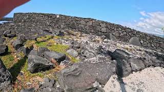 Large lava rock wall Temple Complex Hawaii