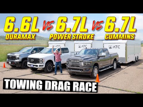Mega Diesel TOWING Drag Race: Chevy vs Ford vs Ram - Which Is the FASTEST Towing HD Truck?