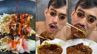 Bacon with Red Spicy enoki Mushrooms #shorts #asmr #food #mukbang