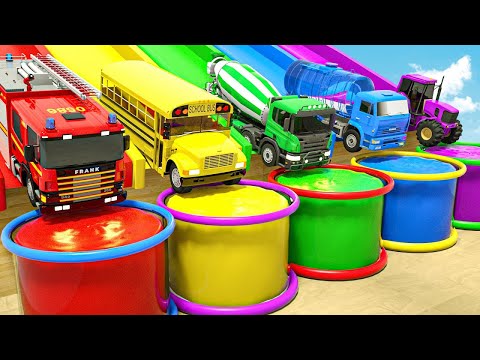 Finger Family, Johny Johny Yes Papa - School Bus, Fire Truck, Mixer Truck | Nursery Rhymes