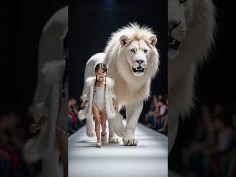 Big lion //Cute baby girl// fashion show #lion #baby #agt #shorts #rksedit #trending #cat