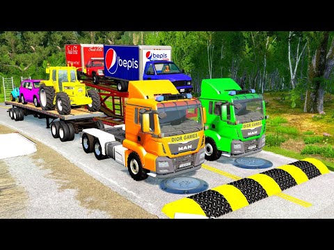 TRANSPORTING PIXAR CARS & FRUITS WITH COLORED & JOHN DEERE vs CLAAS vs TRACTORS - BeamNG.drive #962