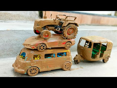 Muddy Auto Rickshaw And Bus Accident train Pulling Out Jcb And Water Jump Muddy Cleaning | Tractor