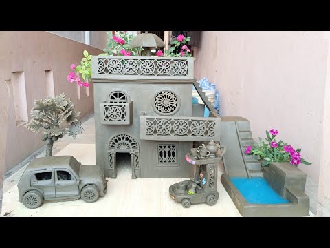 Building A Luxury House with Suv Car A Private Pool  Tea set with tree kitchen Cart Clay House