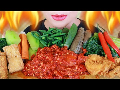 ASMR LALAPAN REBUS SAMBAL TERASI  MENTAH, TAHU TEMPE GORENG, AYAM GORENG | ASMR MUKBANG INDONESIA