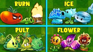 PvZ 2 Battlez BURN vs ICE vs PULT vs FLOWER - Who Will Win? - Team Plants vs Team Plants