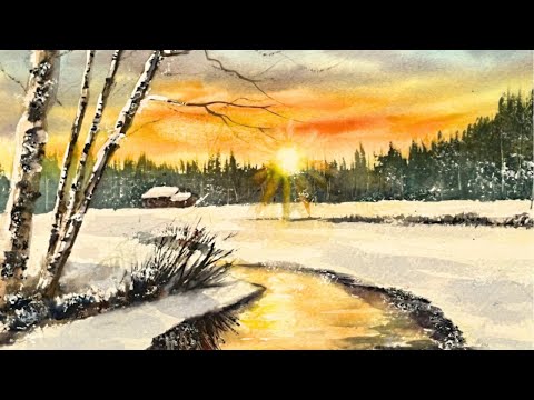 How To Paint a Sunset Sky In Watercolour - Winter Landscape