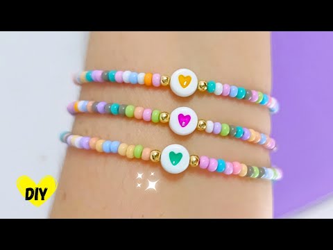 💞 TÉCNICA FÁCIL para hacer PULSERA con MOSTACILLAS | Pulseras de hilo con MOSTACILLAS y CORAZONES