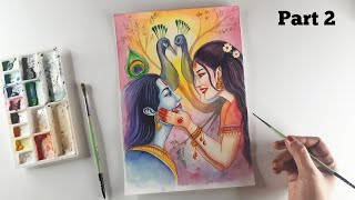 Radha Krishna Watercolor painting, Radha Krishna easy drawing