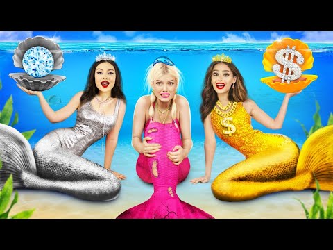 Sirena RICA vs POBRE vs MEGA RICA Fiesta de Piscina con Sirenas y Situaciones Submarinas por RATATA