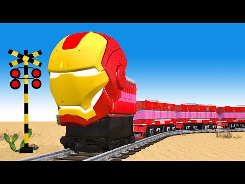 【踏切アニメ】あぶない電車 TRAIN Vs Friends Iron man🚦 踏切 Fumikiri 3D Railroad Crossing Animation