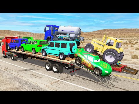 Flatbed Truck McQueen | Transportation with Truck - Pothole vs Car #6 | BeamNG.Drive Gameplay