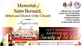 OLSP | Memorial of Saint Bernard, Abbot and Doctor of the Church | August 20, 2025, 5:30PM