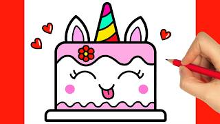 HOW TO DRAW A CAKE EASY - HOW TO DRAW A BIRTHDAY CAKE EASY