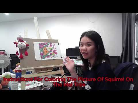 instructions for coloring the picture of squirrel on the mai tree