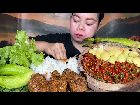 kalio ayam jengkol muda ikan asin pete lalaban sambal bawang Mukbang