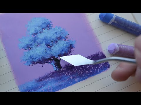 How to draw a blue tree - Oil pastel drawing technique