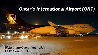 (4K, 60 FPS) Boeing 747 UP CLOSE w/JETBLAST!  Night Cargo Ops at ONT - UPS 747/757/767