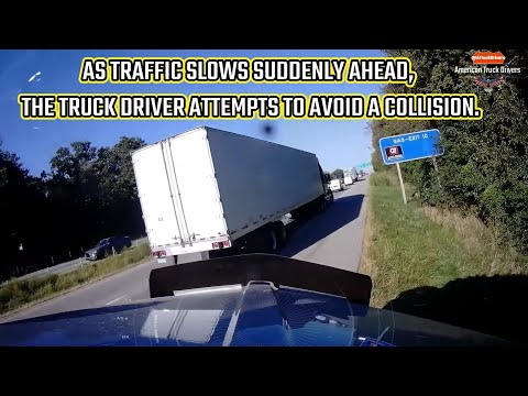 Truck road rage | Semi brake checked by car | Driver lost control | Truck flipped over