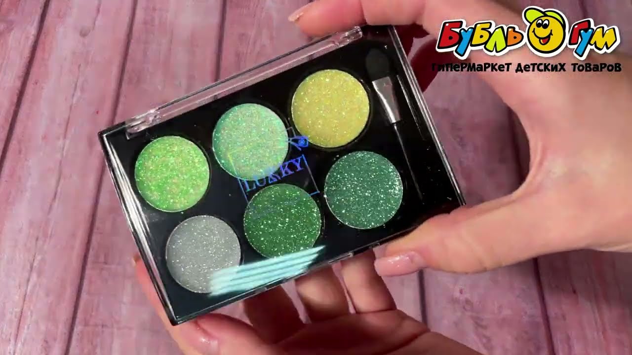 Крем-тени для век LUKKY с блестками зеленая палитра - видео