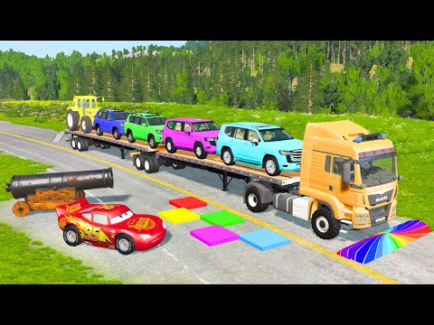 Flatbed Truck McQueen | Transportation with Truck - Pothole vs Car #81 | BeamNG.Drive Gameplay