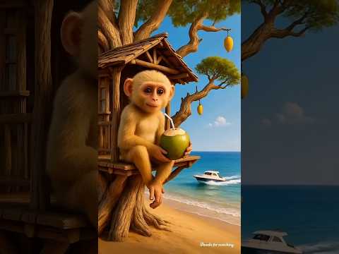 Monkeys live in a tree on the seashore in the desert and a dolphin becomes his friend 🐬 #ai #monkey
