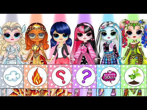 Marinette, Draculaura, Isabela, Monster High 4 Elements Fire Water Air | SurprisingDolls Paper DIY