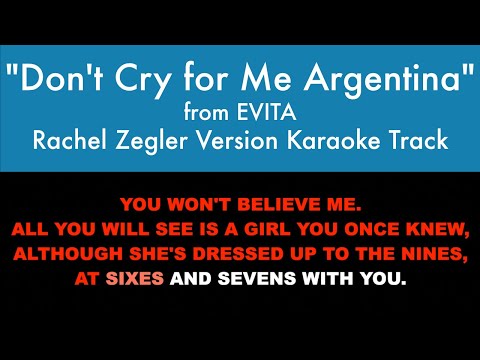 “Don’t Cry for Me Argentina” (Rachel Zegler Version) from Evita – Karaoke Track w/ Lyrics on Screen