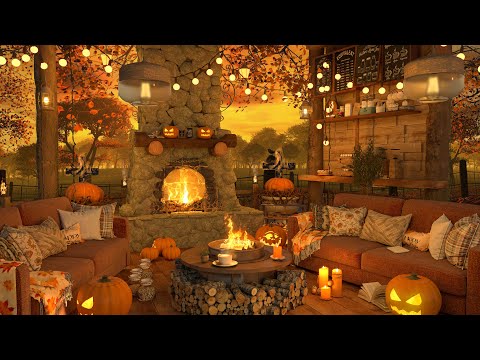 Autumn Jazz & Cozy Porch Ambience 🎃Halloween Magic for Smooth Jazz Music to Relax/Study/Work to