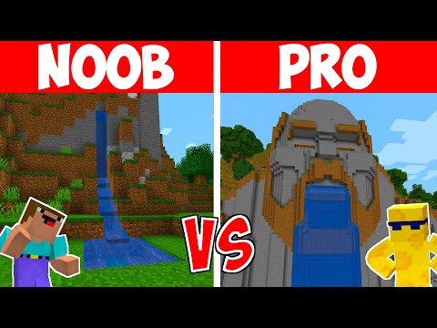 NOOB vs PRO: SECURE WATERFALL BASE BUILD CHALLENGE (Minecraft)