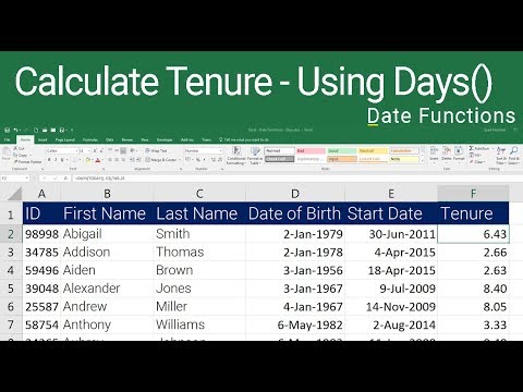 excel calculate seniority tenure hire