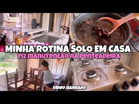 ROTINA SOLO EM CASA MORANDO NA ROÇA 🏡 || Fiz almoço + fiz manutenção na penteadeira 🫧🧽✨